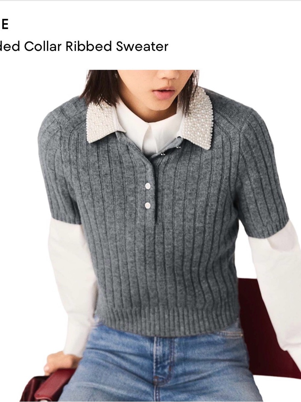 Maje Pearl Beaded Collar Ribbed Sweater - Picture 4 of 7